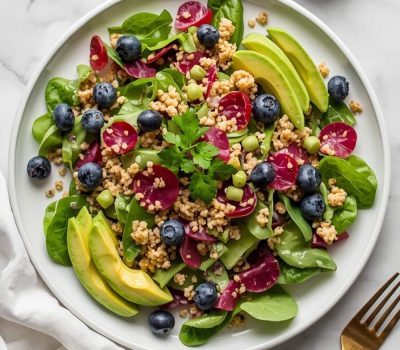 Vibrant avocado blueberry quinoa salad