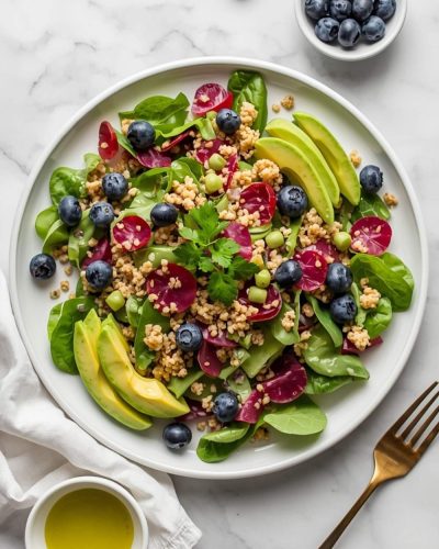 Vibrant avocado blueberry quinoa salad
