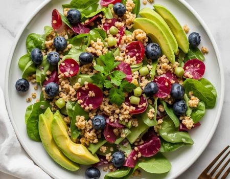 Vibrant avocado blueberry quinoa salad
