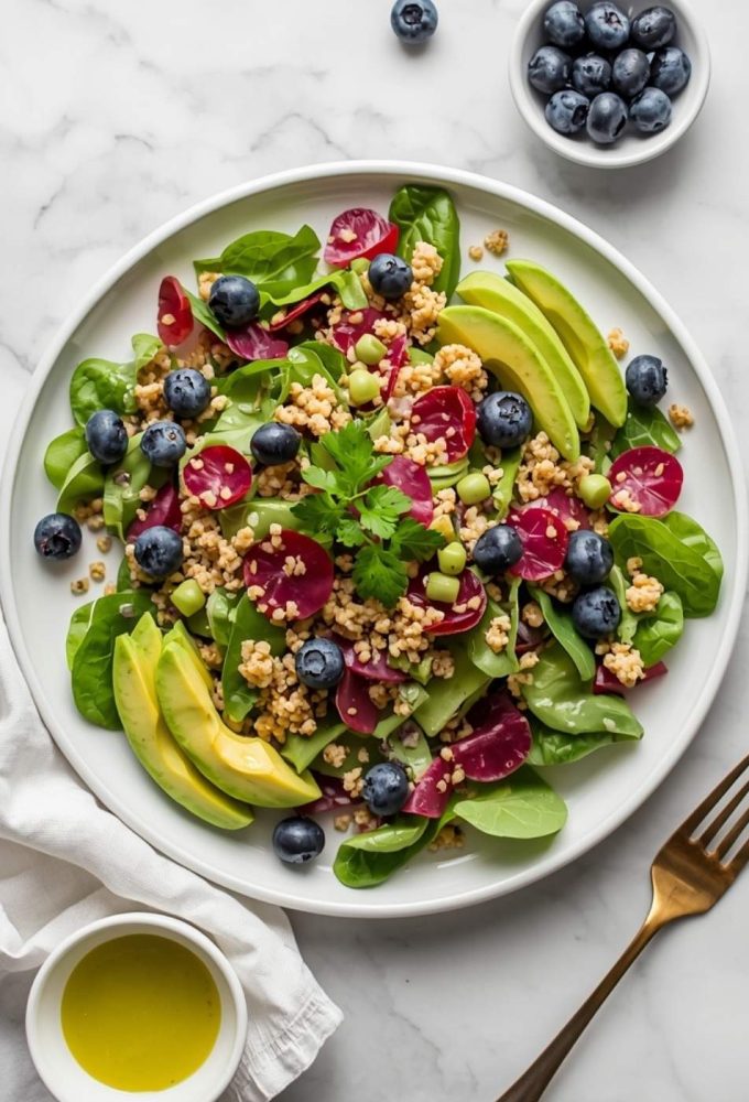 Vibrant avocado blueberry quinoa salad