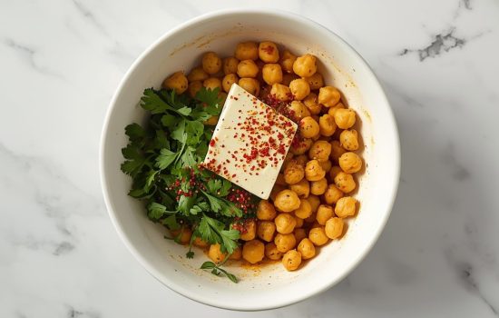 Combine ingredients-Bold, Zesty Chimichurri Chickpeas with Feta