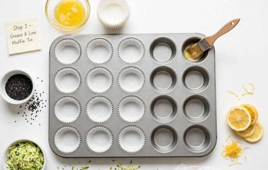 Greasing and lining a muffin tin