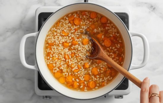 Cooking the Farro - Roasted Carrot Farro Bowl with Chickpeas & Herbed Crème Fraîche
