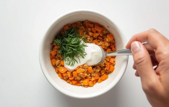 Make the Herb Crème Fraîche - Roasted Carrot Farro Bowl with Chickpeas & Herbed Crème Fraîche