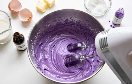 Mixing wet ingredients for purple velvet cake