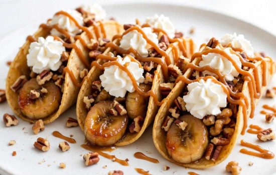 Finished caramel banana nuts tacos ready to serve