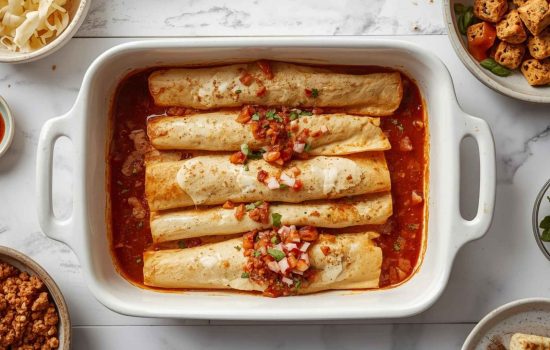 Assemble the enchiladas - Christmas Enchiladas: Festive Red and Green Holiday Enchiladas